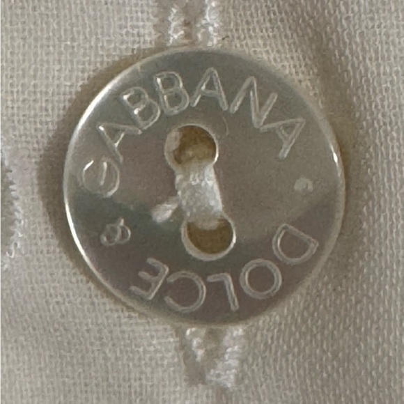 Dolce & Gabbana White Ruffle Button-Down Blouse no size tag.  See measurements - Picture 14 of 16